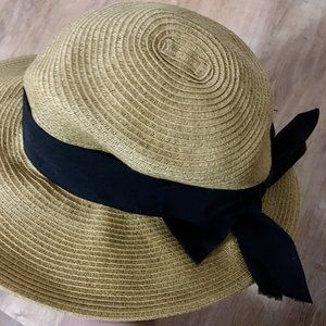 Black Packable Wide Bow Sunhat